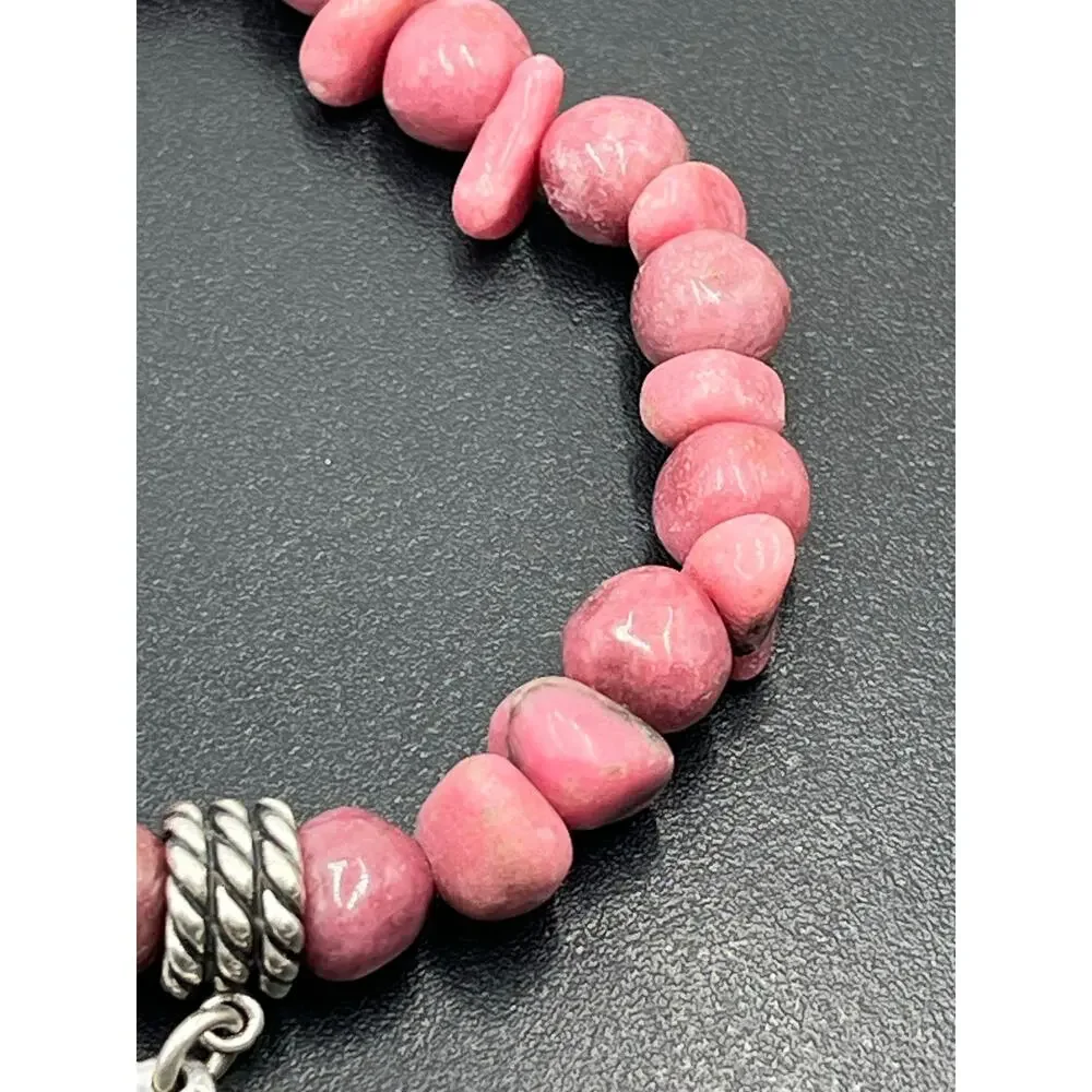 Relios Carolyn Pollack Sterling Heart Charm Rhodonite Pink Bead Stretch Bracelet